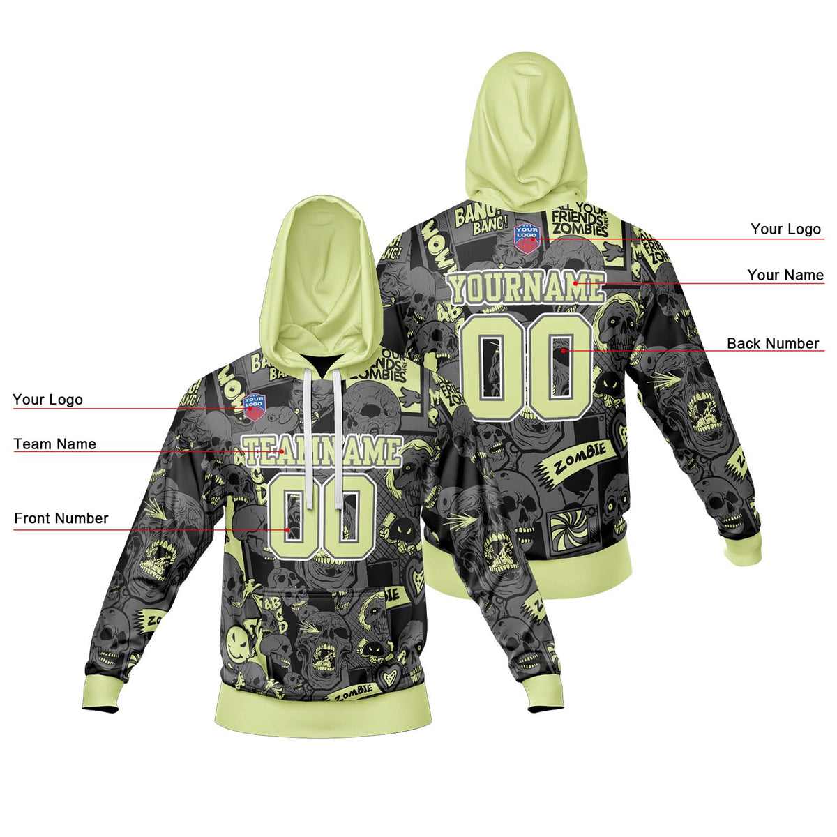 Benutzerdefinierter Sweatshirt-Hoodie für Mann, Frau, Mädchen, Junge. Drucken Sie Ihr Logo, Ihren Namen und Ihre Nummer