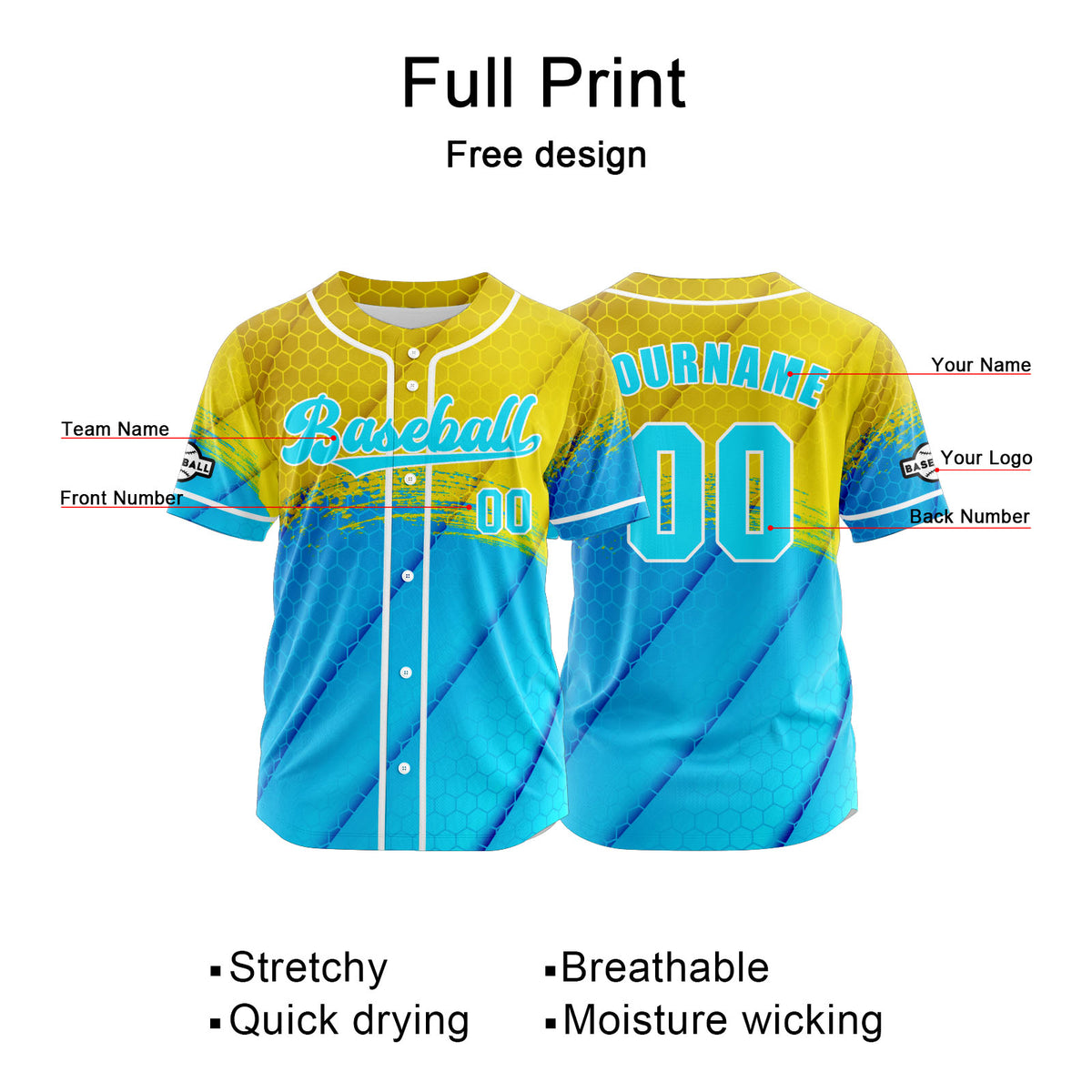 Benutzerdefiniert Gelb Blau Baseball Uniformen Drucken für Jungs Mädchen und Kinder Machen Ihr Team Mehr Vielfältig