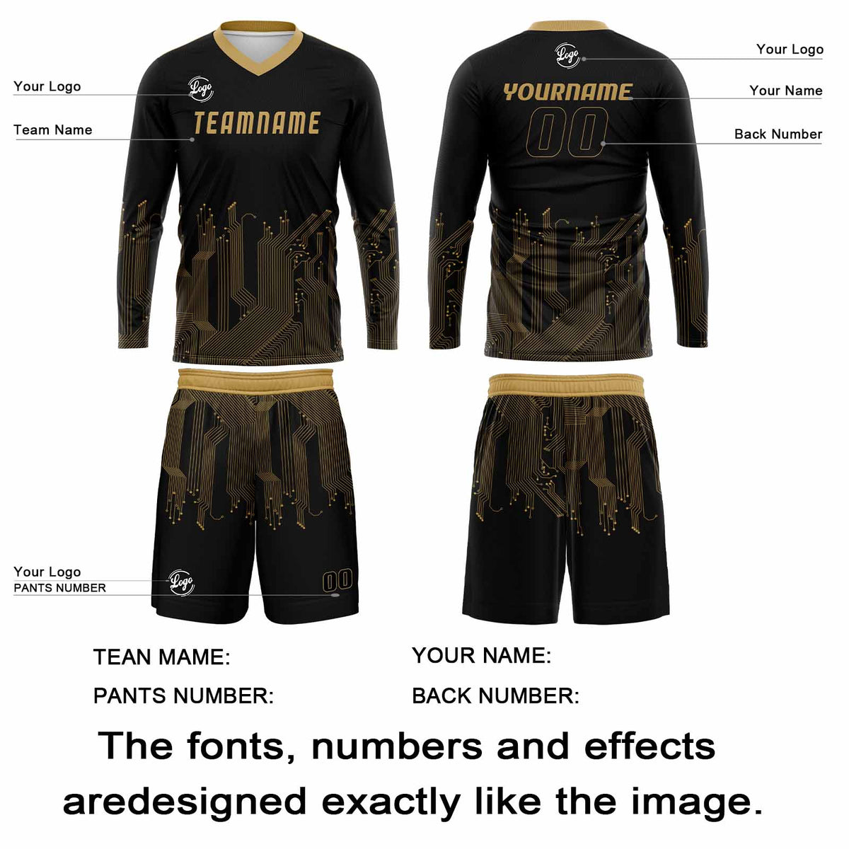 Kundenspezifisches Schwarz Gold Basketball Fußball Schießen langes T-Shirt für Erwachsene und Kinder