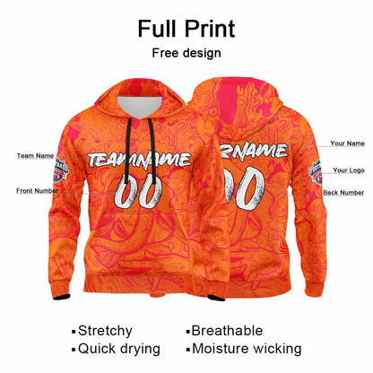 Benutzerdefinierter Sweatshirt-Hoodie für Mann, Frau, Mädchen, Junge. Drucken Sie Ihr Logo, Ihren Namen und Ihre Nummer Marine & Orange
