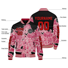 Maßgeschneiderte Rosa Letterman Varsity Jacket Individuelle Stickerei Druck nach Ihrem Wunsch