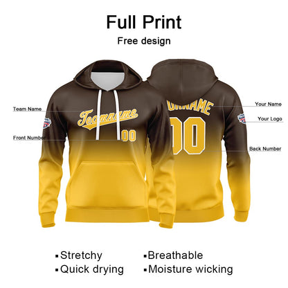 Benutzerdefinierter Verlauf Hoodie für Mann, Frau, Mädchen, Junge. Drucken Sie Ihr Logo, Ihren Namen und Ihre Nummer Braun Gelb