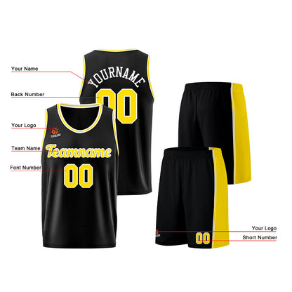Individuelle Schwarz Gelb Basketball Jersey Shorts für Männer und Frauen Gestickter und gedruckter Name, Nummer und Logo