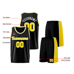 Individuelle Schwarz Gelb Basketball Jersey Shorts für Männer und Frauen Gestickter und gedruckter Name, Nummer und Logo