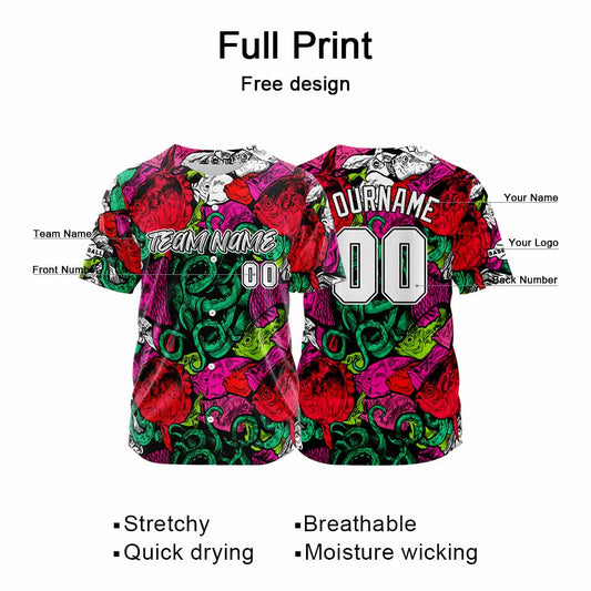 Benutzerdefinierte Baseball Jersey Personalisierte Baseball Shirt genäht und Druck Rot&Grün