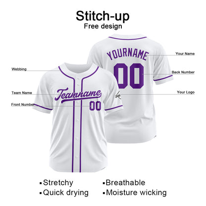 Benutzerdefinierte Authentisch Baseball-Trikot Weiß- Lila