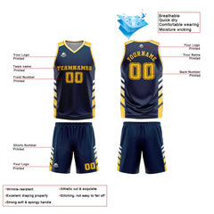 Benutzerdefinierter Marine Gelb Basketball Jersey Uniform Anzug gedruckt Ihr Logo Name Nummer
