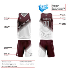 Benutzerdefinierte Braun Weiß Reversible Basketball Jersey Personalisierte Print Name Nummer Logo