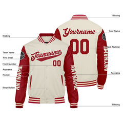 Maßgeschneiderte Rot Creme Letterman Varsity Jacket Individuelle Stickerei Druck nach Ihrem Wunsch