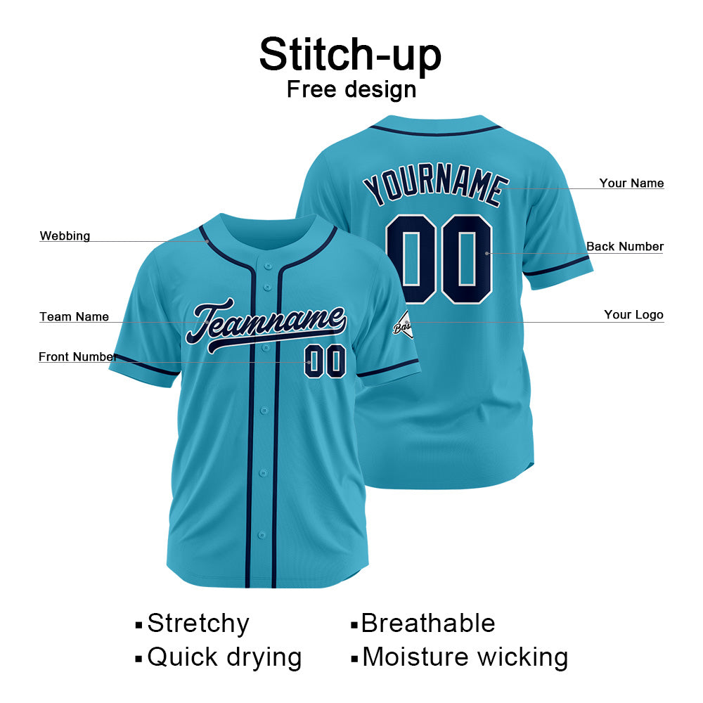 Benutzerdefinierte Authentisch Baseball-Trikot Hellblau-Marine