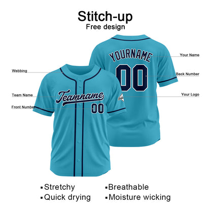 Benutzerdefinierte Authentisch Baseball-Trikot Hellblau-Marine