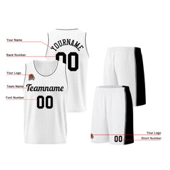Individuelle Weiß-Schwarz Basketball Jersey Shorts für Männer und Frauen Gestickter und gedruckter Name, Nummer und Logo
