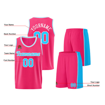 Individuelle Rosa-Hellblau Basketball Jersey Shorts für Männer und Frauen Gestickter und gedruckter Name, Nummer und Logo