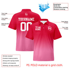 Benutzerdefinierte Rot Rosa Fußball Gradient Polo-Shirts Fügen Sie Ihr Einzigartiges hinzu Logo/Name/Nummer