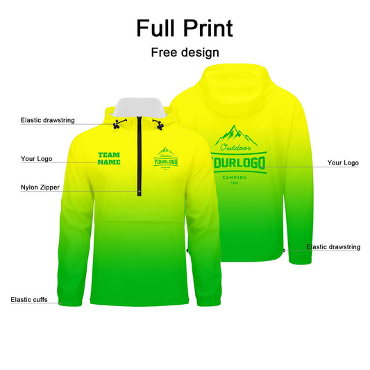 Anpassbare Gelb Grün Winddichte Softshell Kapuzenjacke - Vollverschluss, Logo- & Text-Druck