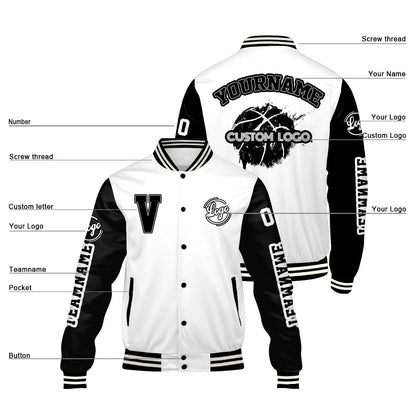 Maßgeschneiderte Weiß Schwarz Letterman Varsity Jacket Individuelle Stickerei Druck nach Ihrem Wunsch