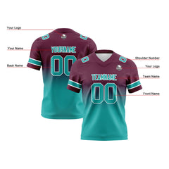 Benutzerdefinierte Burgund Teal Reversibel Genäht Fußball Trikot Personalisierte Gradient Fußball Shirts für Männer gedruckt Team Name Nummer Logo