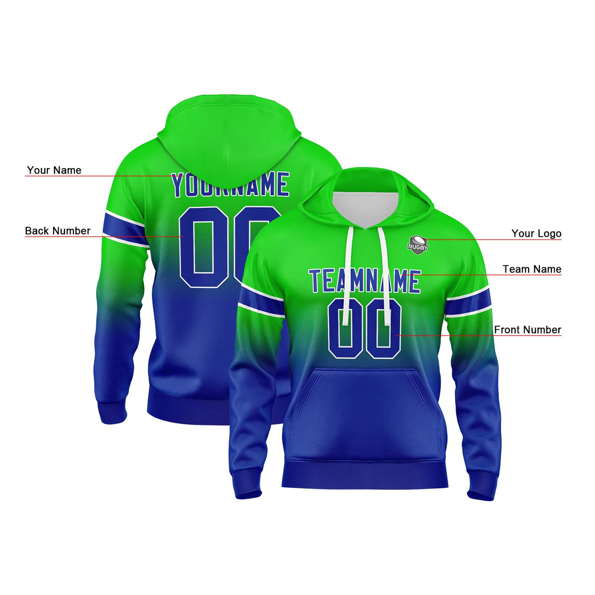 Benutzerdefinierter Verlauf Sweatshirt-Hoodie für Mann, Frau, Mädchen, Junge. Drucken Sie Ihr Logo, Ihren Namen und Ihre Nummer ﻿