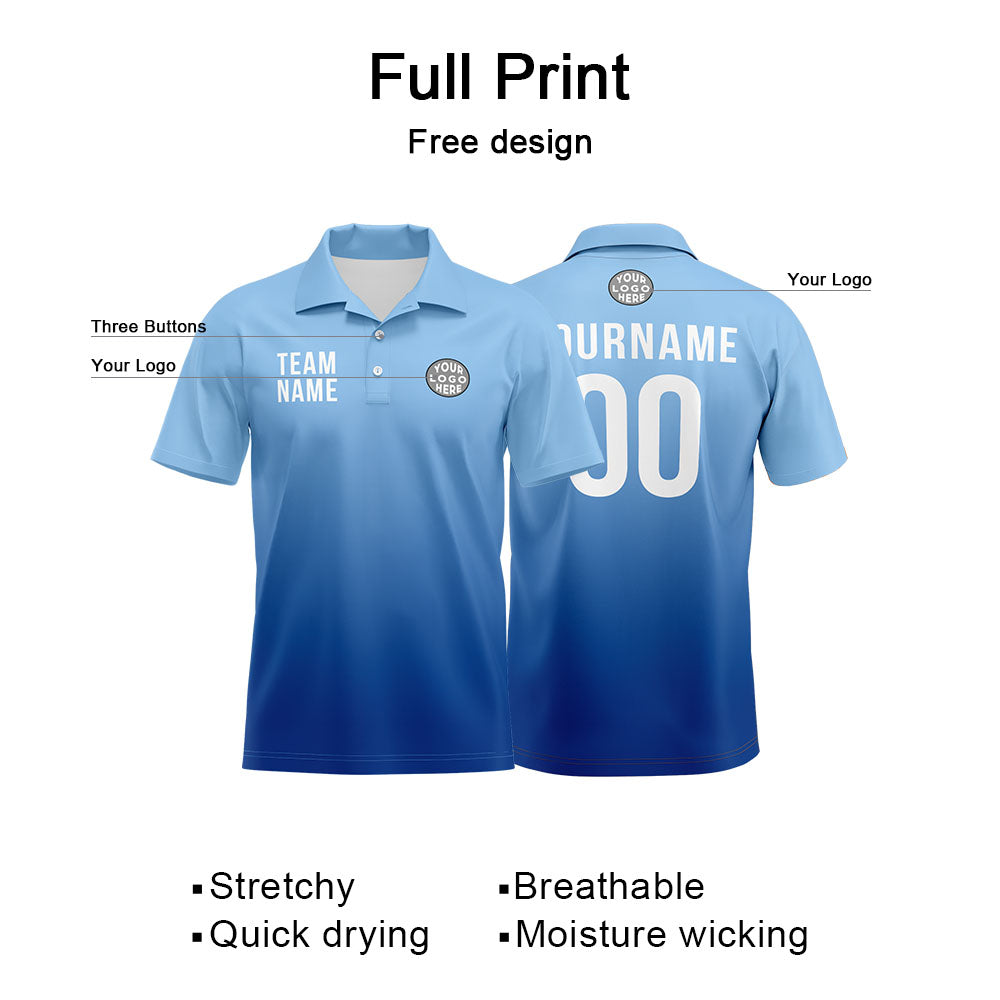 Benutzerdefinierte Hellblau Fußball Polo-Shirts Fügen Sie Ihr Einzigartiges hinzu Logo/Name/Nummer