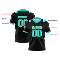 Benutzerdefinierte Schwarz Cyan Fußball Trikots Personalisierter Name Nummer Logo