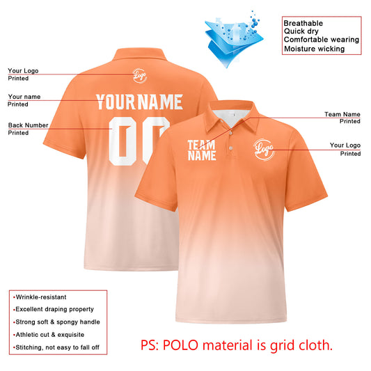 Benutzerdefinierte Lichtorange Lichtrosa Fußball Gradient Polo-Shirts Fügen Sie Ihr Einzigartiges hinzu Logo/Name/Nummer