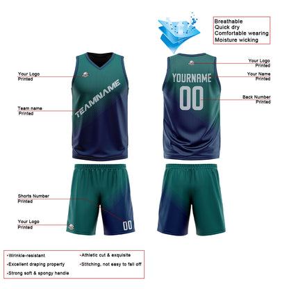 Benutzerdefinierte Grün Blau Reversible Basketball Jersey Personalisierte Print Name Nummer Logo