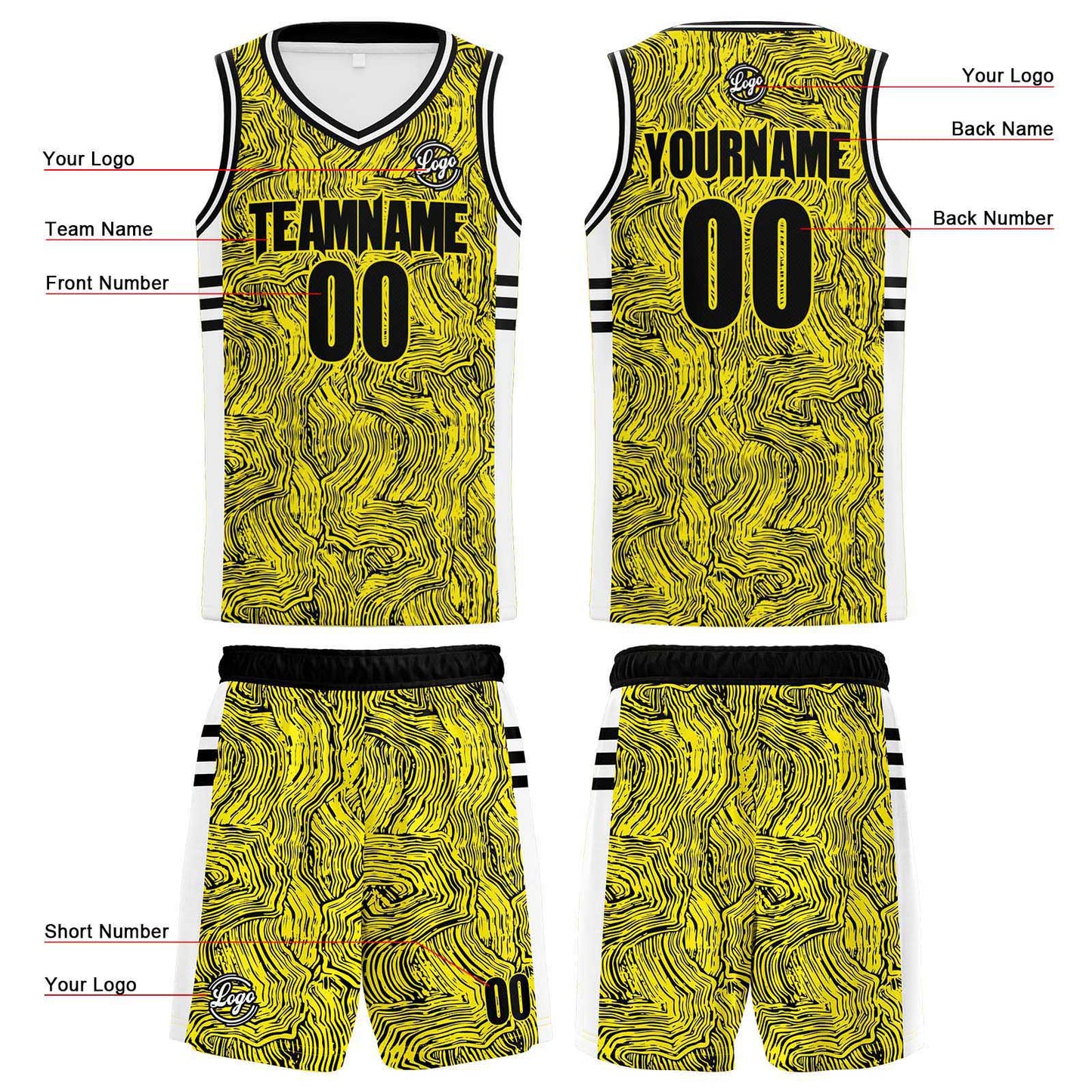 Benutzerdefinierter Schwarz Gelb Basketball Jersey Uniform Anzug gedruckt Ihr Logo Name Nummer