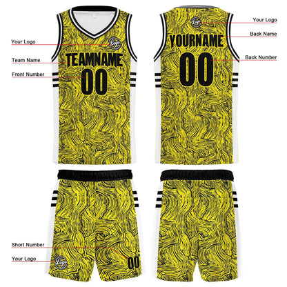 Benutzerdefinierter Schwarz Gelb Basketball Jersey Uniform Anzug gedruckt Ihr Logo Name Nummer