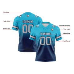 Benutzerdefinierte Aqua Dunkelblau Gradient Fußball Trikots Personalisierter Name Nummer Logo