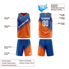 Benutzerdefinierte Blau Orange Reversible Basketball Jersey Personalisierte Print Name Nummer Logo