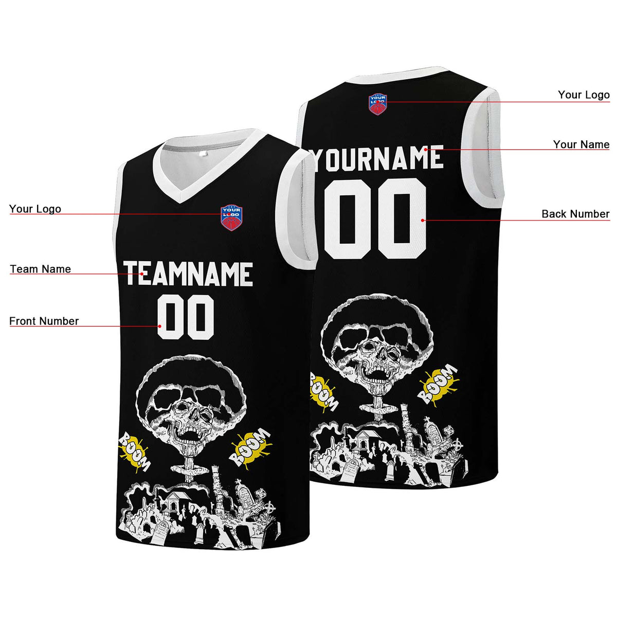 Individuelle Basketball-Jersey für Männer und Frauen. Gestickter und gedruckter Name, Nummer und Logo