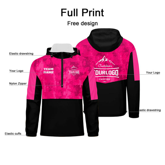 Anpassbare Rosa Camouflage Winddichte Softshell Kapuzenjacke - Vollverschluss, Logo- & Text-Druck