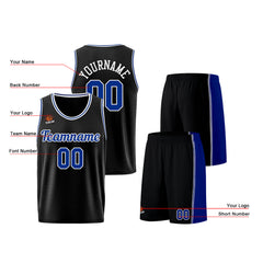 Individuelle Schwarz Königliche Basketball Jersey Shorts für Männer und Frauen Gestickter und gedruckter Name, Nummer und Logo