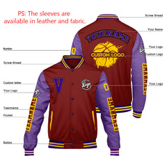 Maßgeschneiderte Claret Lila Letterman Varsity Jacket Individuelle Stickerei Druck nach Ihrem Wunsch