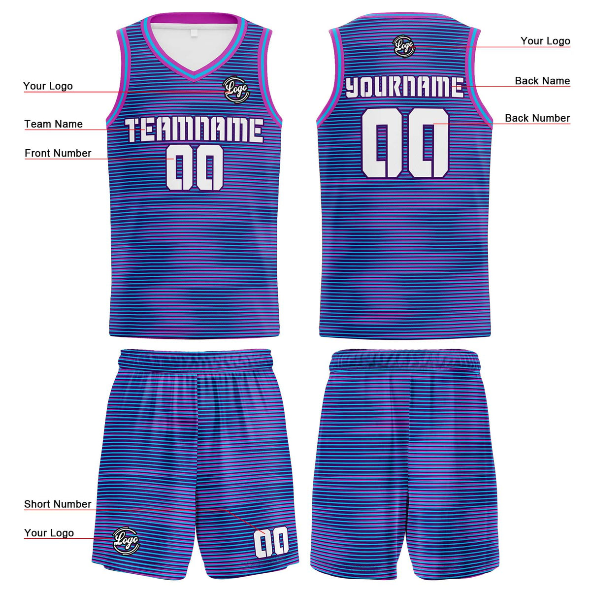 Benutzerdefinierte Lila Hellblau Reversible Basketball Jersey Personalisierte Print Name Nummer Logo
