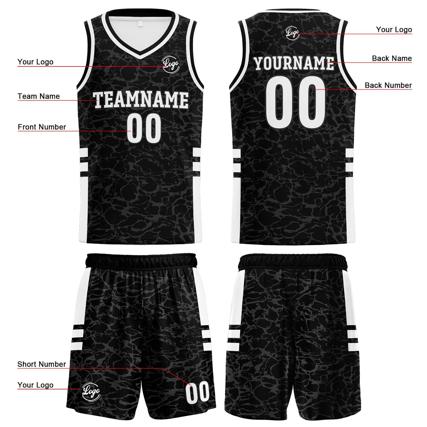 Benutzerdefinierter Schwarz Basketball Jersey Uniform Anzug gedruckt Ihr Logo Name Nummer