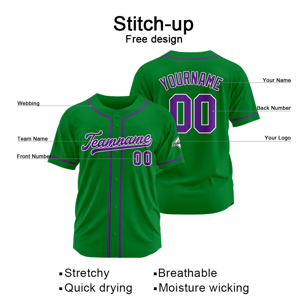 Benutzerdefinierte Authentisch Baseball-Trikot Kelly Grün- Lila