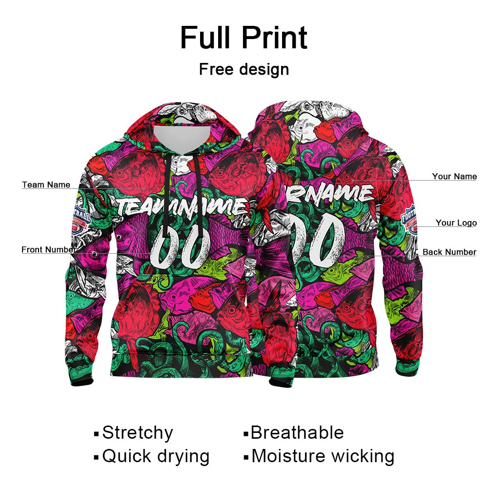 Benutzerdefinierter Sweatshirt-Hoodie für Mann, Frau, Mädchen, Junge. Drucken Sie Ihr Logo, Ihren Namen und Ihre Nummer Rot&Grün