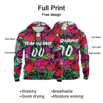 Benutzerdefinierter Sweatshirt-Hoodie für Mann, Frau, Mädchen, Junge. Drucken Sie Ihr Logo, Ihren Namen und Ihre Nummer Rot&Grün
