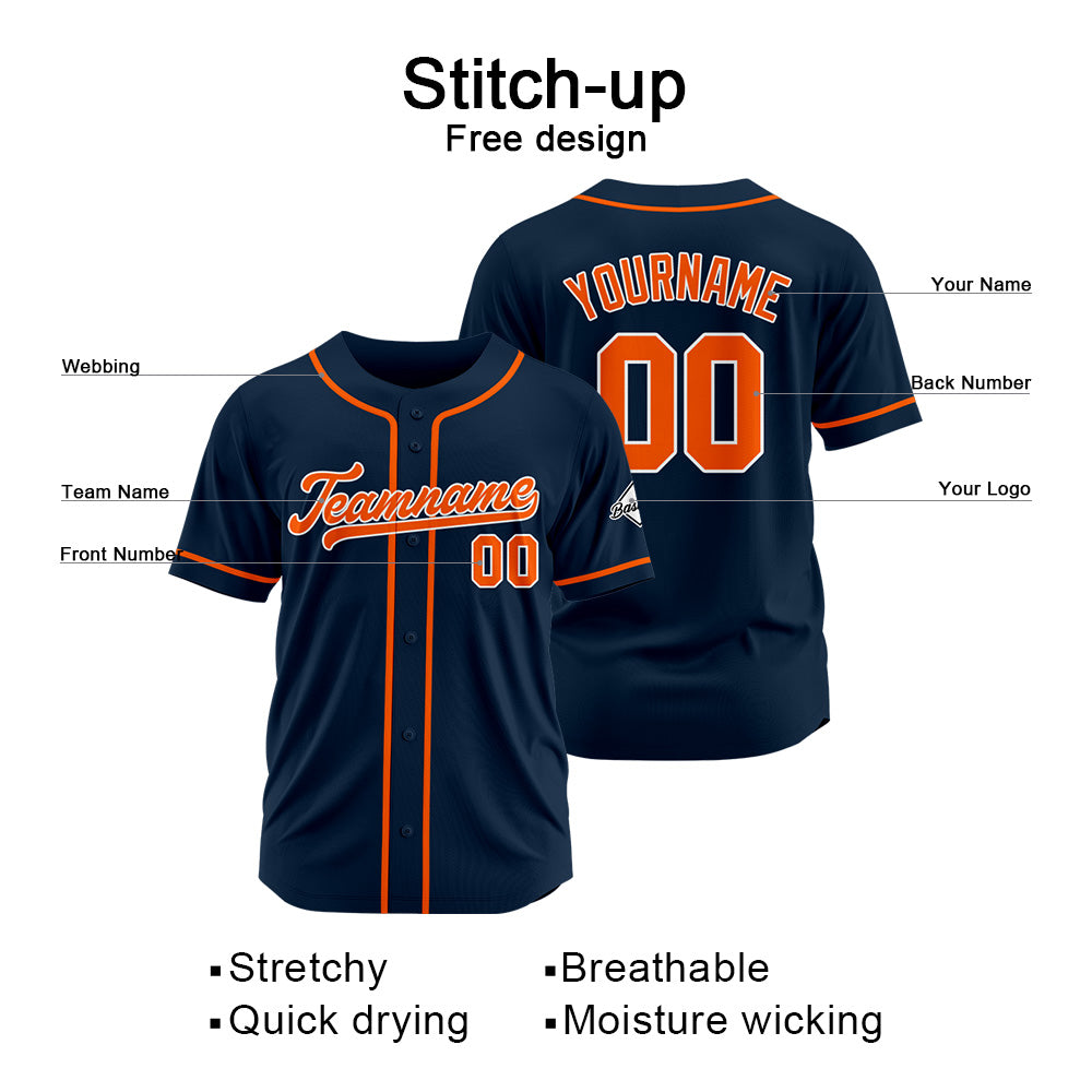 Benutzerdefinierte Authentisch Baseball-Trikot  Marine-Orange
