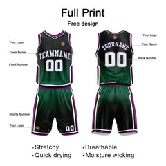 Benutzerdefinierte Grün Lila Reversible Basketball Jersey Personalisierte Name Nummernlogo drucken