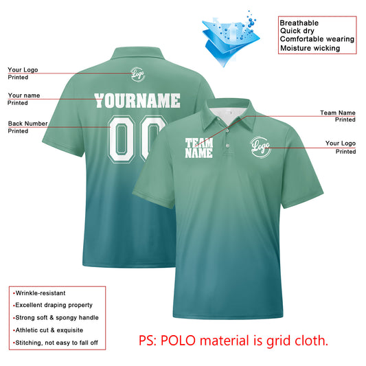 Benutzerdefinierte Hellgrün Cyan Fußball Gradient Polo-Shirts Fügen Sie Ihr Einzigartiges hinzu Logo/Name/Nummer