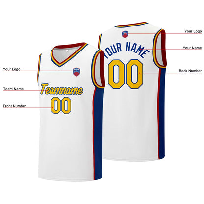 Individuelle Basketball-Jersey-Shorts für Männer und Frauen. Gestickter und gedruckter Name, Nummer und Logo Weiß &Royal