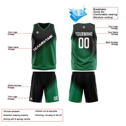 Benutzerdefinierte Schwarz Grün Reversible Basketball Jersey Personalisierte Print Name Nummer Logo