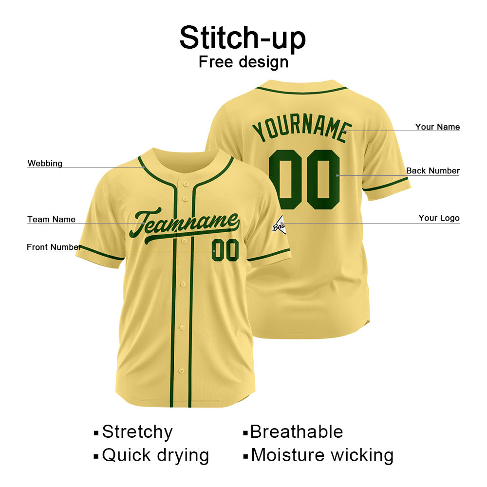 Benutzerdefinierte Authentisch Baseball-Trikot Gold-Dunkelgrün