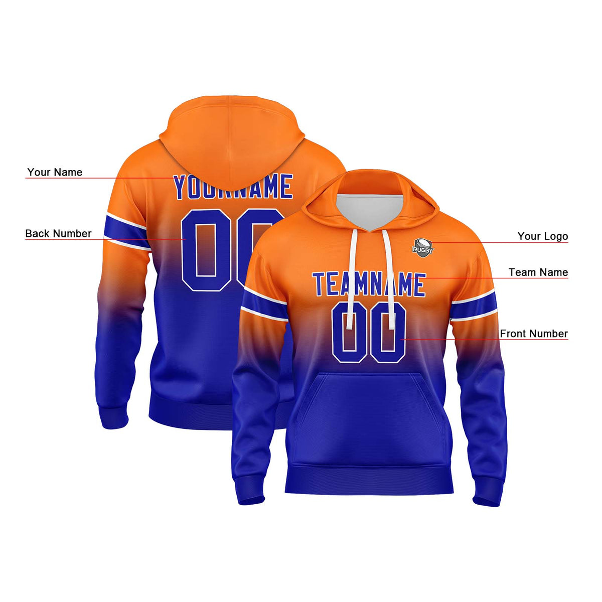 Benutzerdefinierter Verlauf Sweatshirt-Hoodie für Mann, Frau, Mädchen, Junge. Drucken Sie Ihr Logo, Ihren Namen und Ihre Nummer