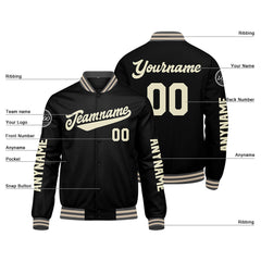 Maßgeschneiderte Grau Schwarz Creme Letterman Varsity Jacket Individuelle Stickerei Druck nach Ihrem Wunsch