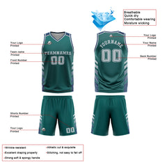 Benutzerdefinierter Grün Blau Basketball Jersey Uniform Anzug gedruckt Ihr Logo Name Nummer