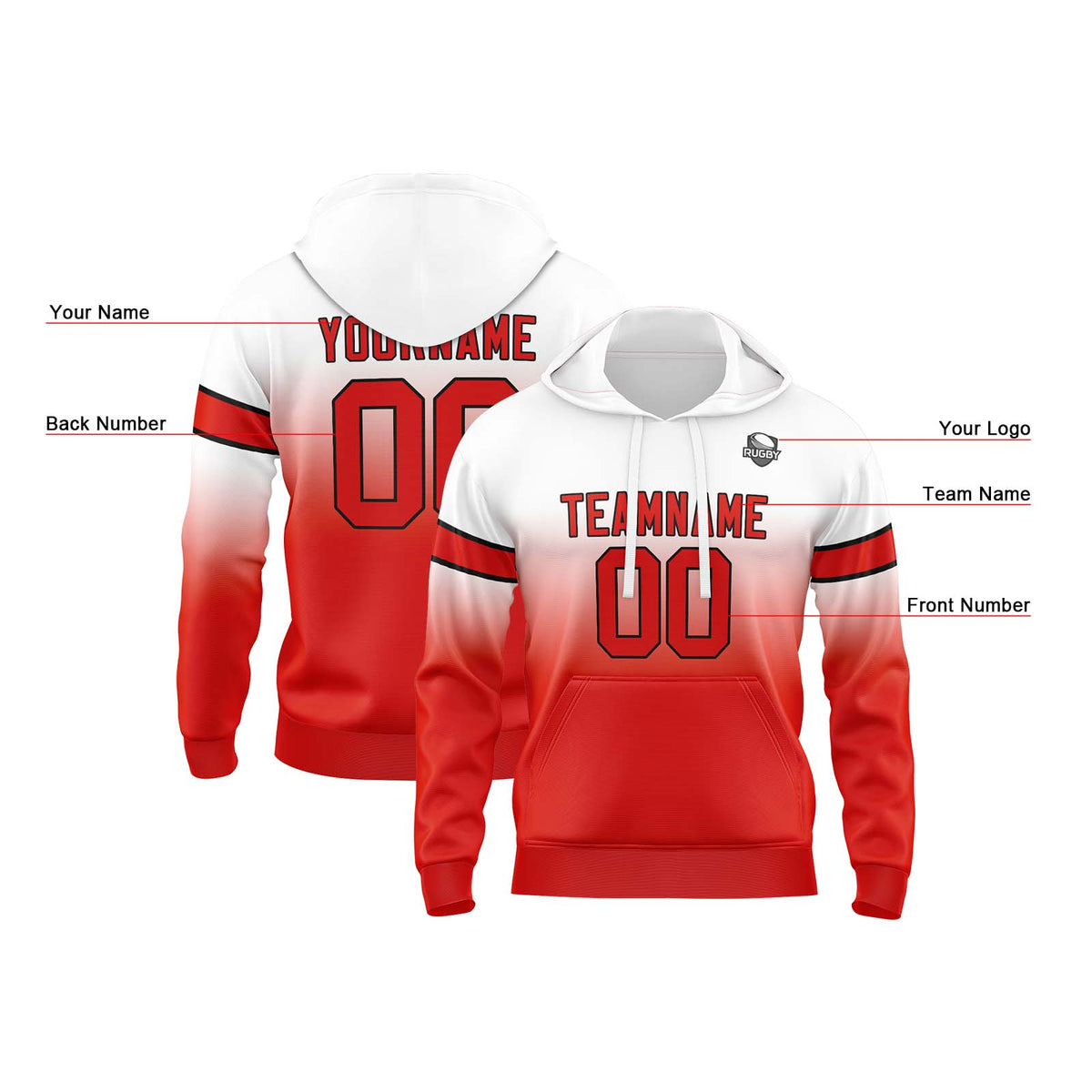 Benutzerdefinierter Verlauf Sweatshirt-Hoodie für Mann, Frau, Mädchen, Junge. Drucken Sie Ihr Logo, Ihren Namen und Ihre Nummer