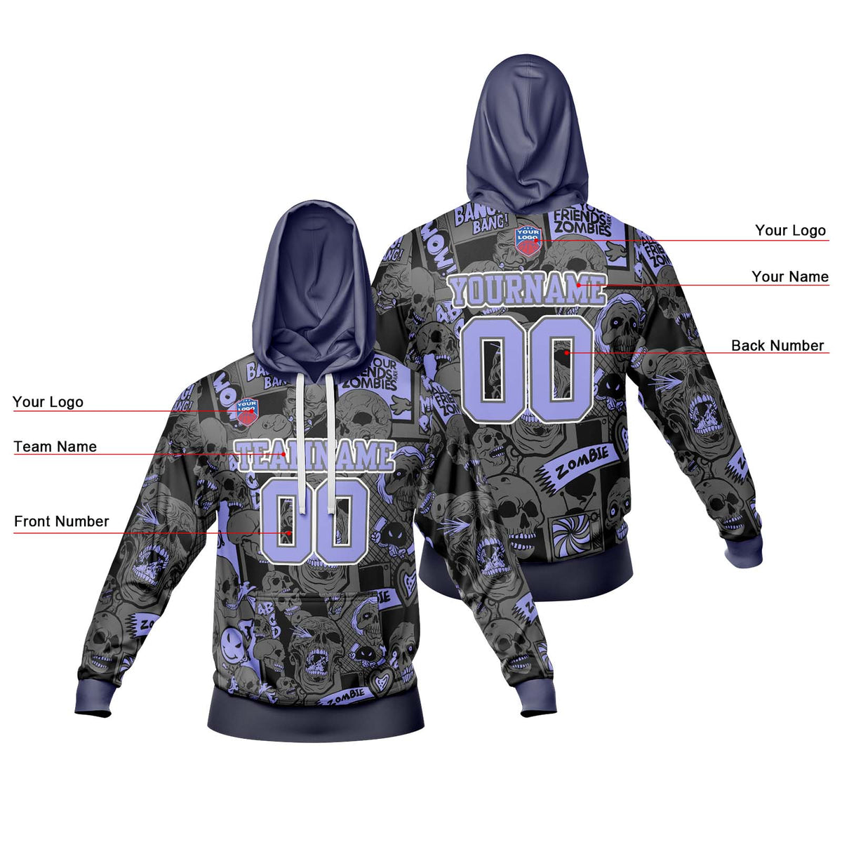 Benutzerdefinierter Sweatshirt-Hoodie für Mann, Frau, Mädchen, Junge. Drucken Sie Ihr Logo, Ihren Namen und Ihre Nummer
